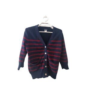 Demylee New York cardigan sweater womens XS cashmere navy red striped